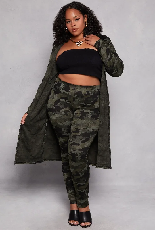 Plus Size Camo Print Duster