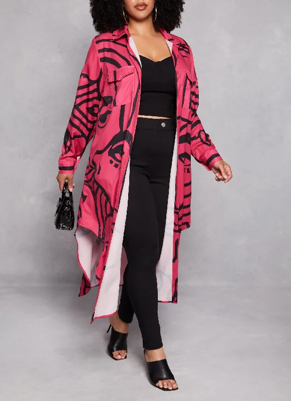 Plus Size Face Print Maxi Shirt