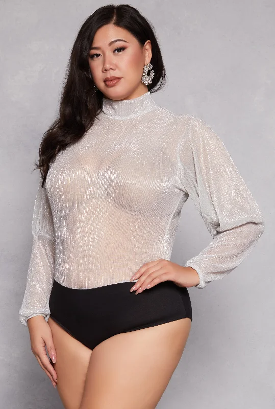 Plus Size Lurex Balloon Sleeve Bodysuit