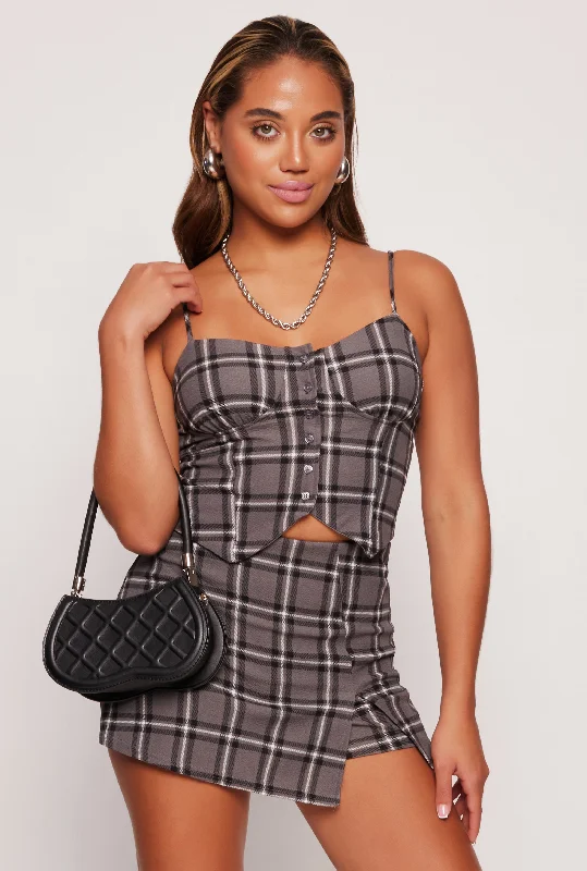 Almost Famous Plaid Button Front Bustier Top