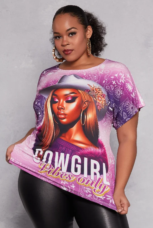 Plus Size Cowgirl Vibes Only Graphic Top