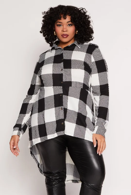 Plus Size Buffalo Plaid High Low Shirt