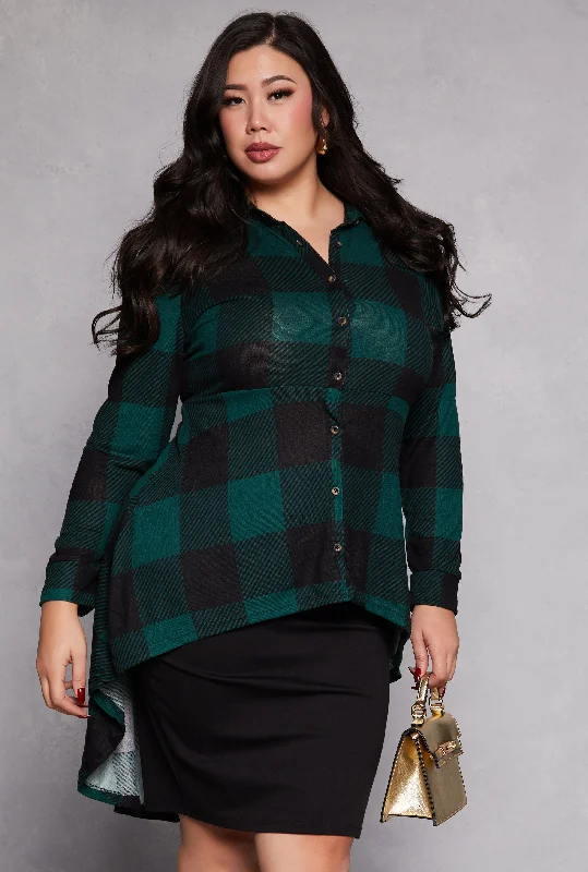 Plus Size Buffalo Plaid High Low Shirt