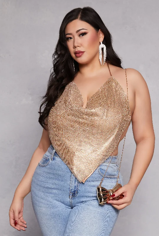 Plus Size Spoon Jeans Rhinestone Halter Top