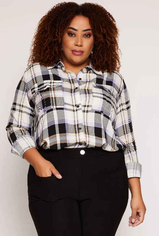 Plus Size Plaid Button Front Blouse