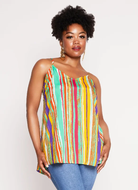 Plus Size Striped V Neck Cami