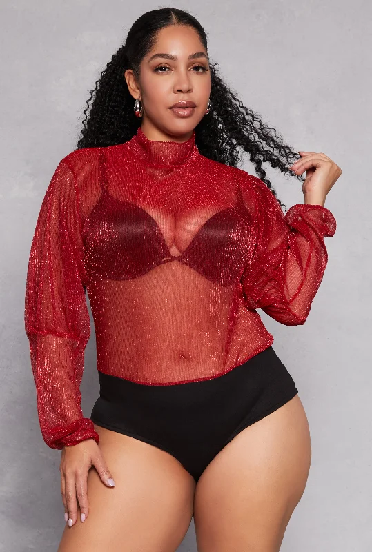 Plus Size Lurex Balloon Sleeve Bodysuit