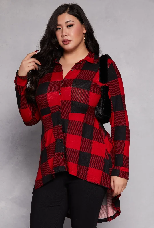 Plus Size Buffalo Plaid High Low Shirt