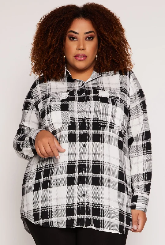 Plus Size Plaid Button Front Blouse