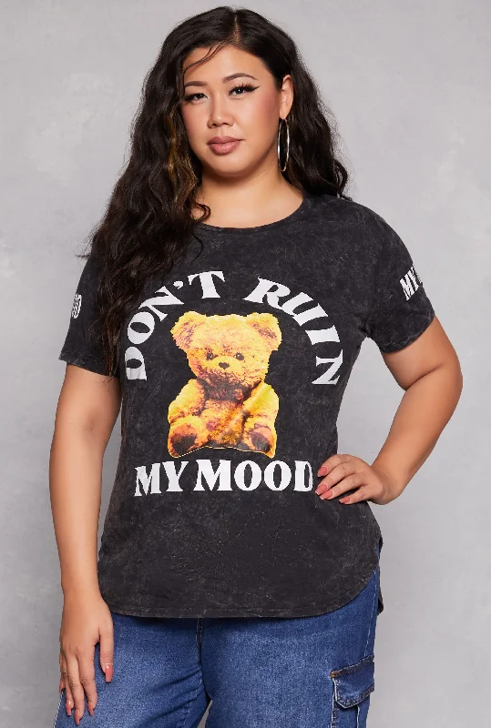 Plus Size Acid Wash Dont Ruin My Mood Bear Graphic Tee