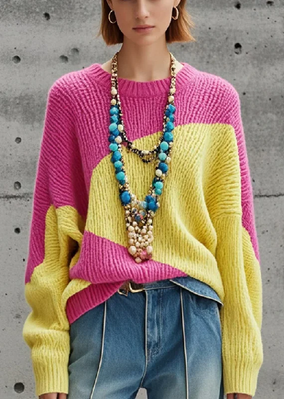 Fashion Colorblock Oversized Warm Knitted Tops Fall