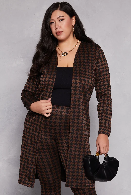 Plus Size Houndstooth Duster