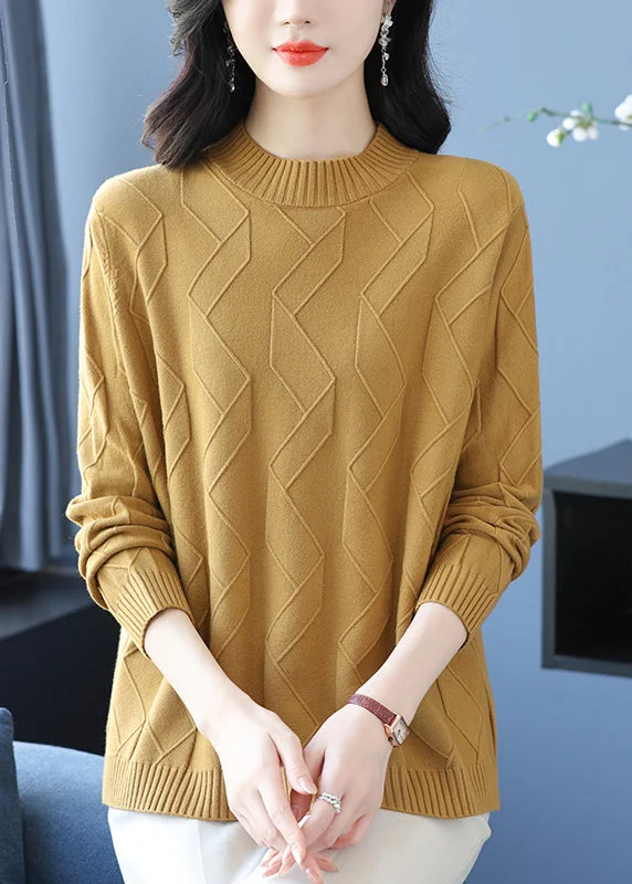 Casual Yellow O Neck Cozy Warm Woolen Knit Pullover Winter