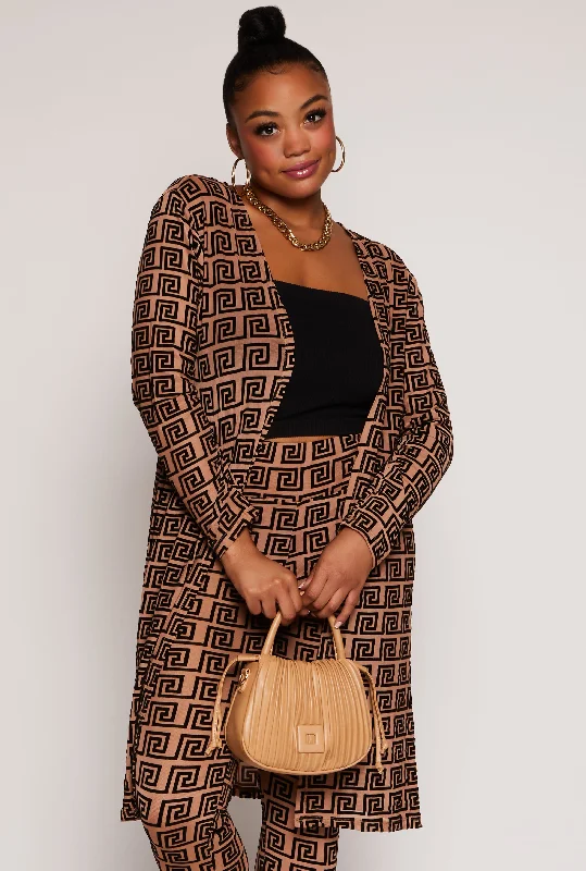 Plus Size Velvet Burnout Greek Key Duster