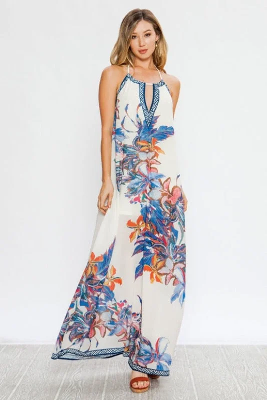 Flying Tomato Floral Maxi Low Back Dress - Ivory