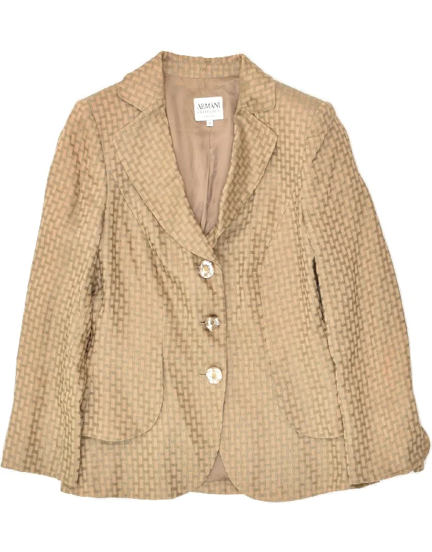 ARMANI COLLEZIONI Womens 3 Button Blazer Jacket IT 42 Medium Beige Linen