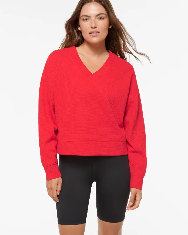 KEPLER V-NECK WAFFLE SWEATER RED