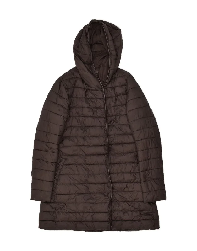 MASSIMO DUTTI Womens Hooded Padded Coat UK 14 Medium Brown Polyamide