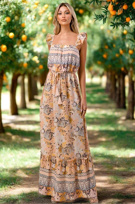 Tall Boho Floral Print Maxi Dress - Cream Yellow