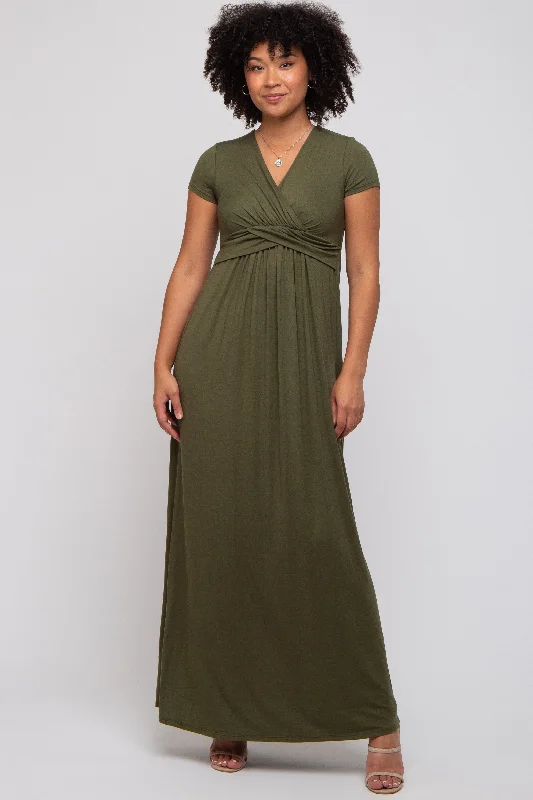 PinkBlush Olive Draped Nursing Maxi Dress