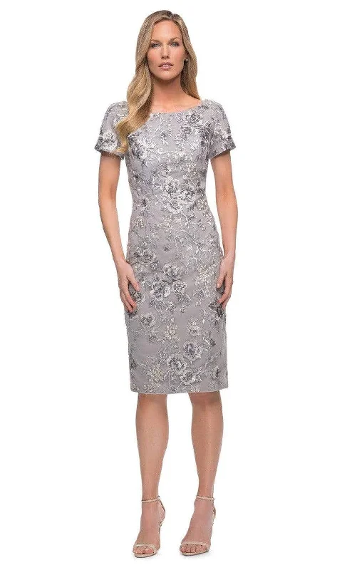 La Femme - 29824 Short Sleeve Floral Embroidered Midi Dress