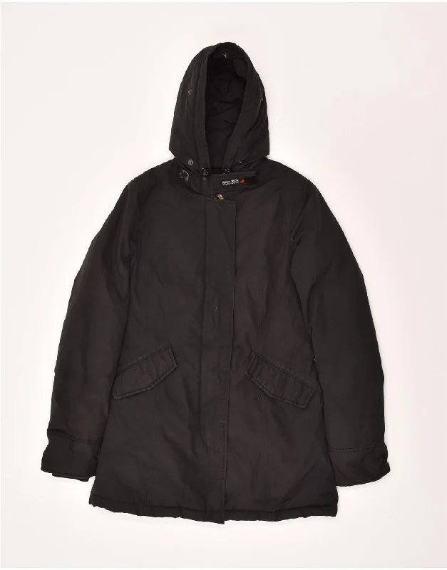 WOOLRICH Womens Hooded Padded Coat UK 6 XS Black Cotton