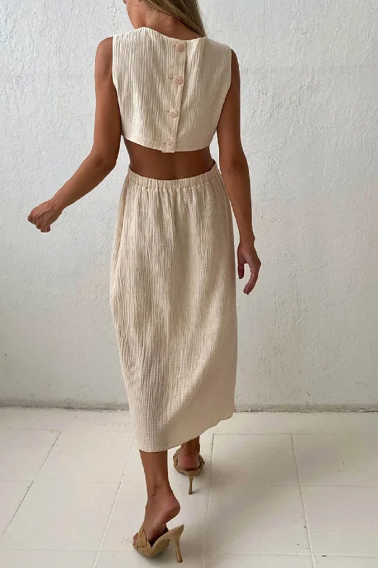 TastyHottie - Pleated Single-breasted Bare Waist Tank Dress