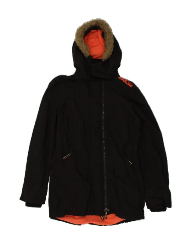 SUPERDRY Womens Hooded Parka Jacket UK 10 Small Black Nylon