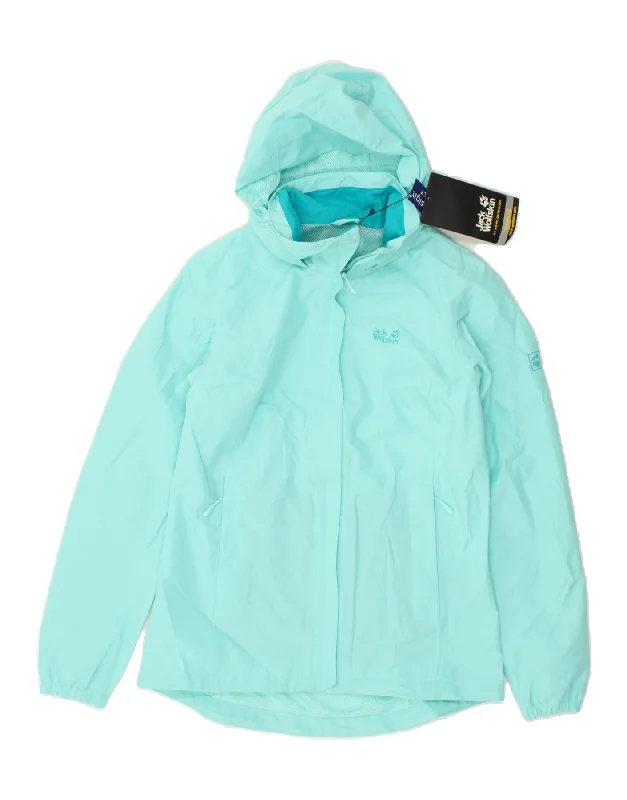 JACK WOLFSKIN Womens Hooded Rain Jacket UK 8/10 Small Turquoise Polyester