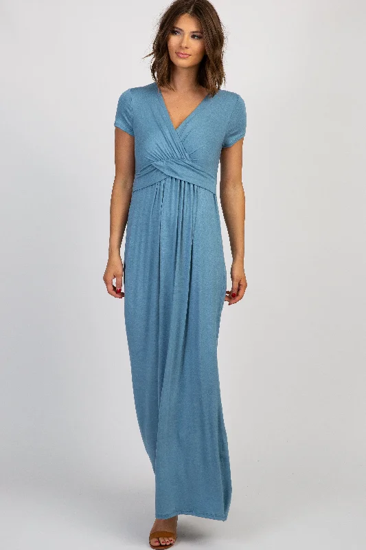 PinkBlush Blue Draped Nursing Maxi Dress