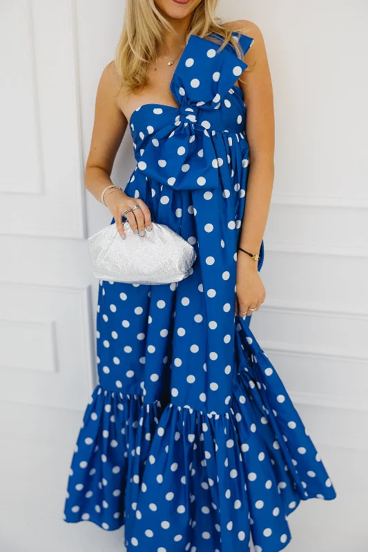 The Tipton Maxi Dress - Blue Polka Dot