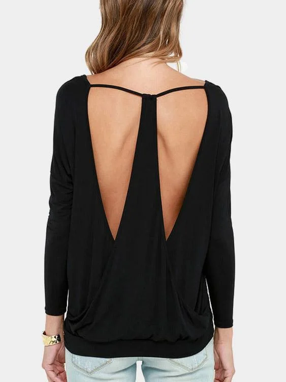 Custom V-Neck Backless Long Sleeve T-Shirts