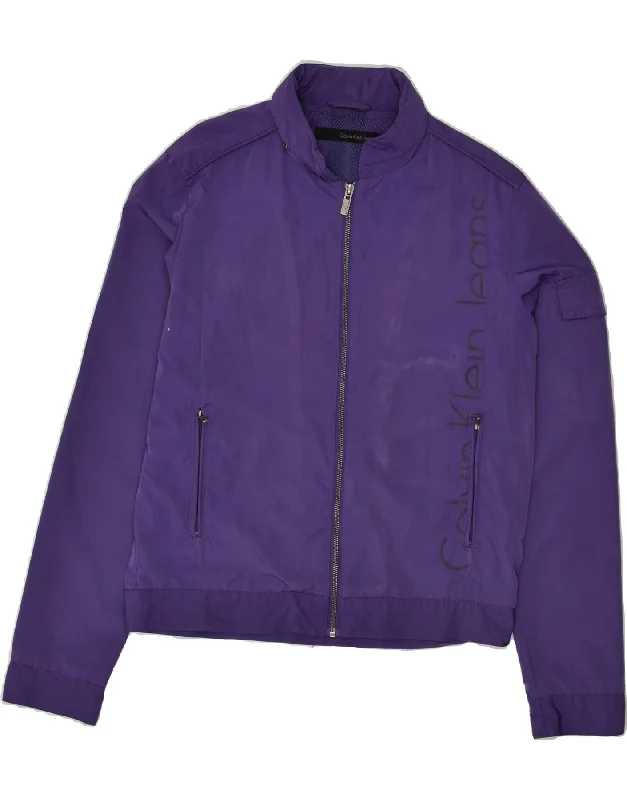 CALVIN KLEIN Womens Graphic Bomber Jacket UK 14 Medium Purple Polyester