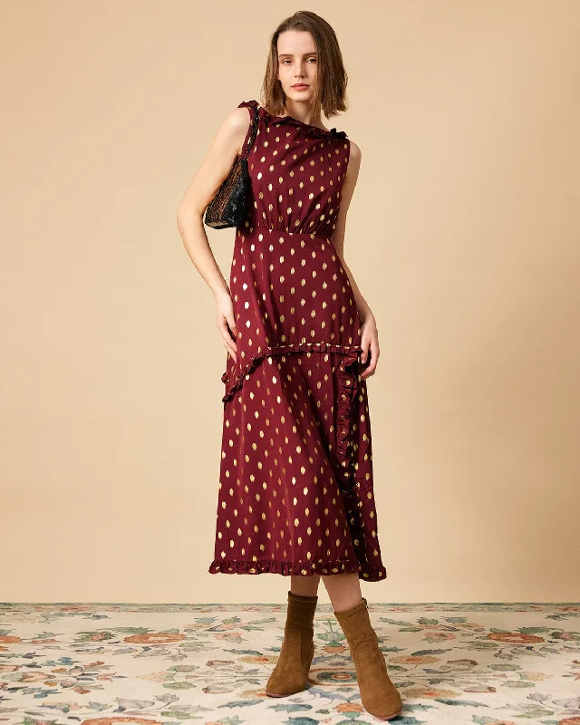 The Polka Dot Sleeveless Slit Midi Dress