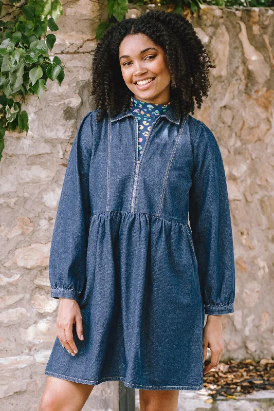 Karen Mini Smock Dress - Deep Blue Denim