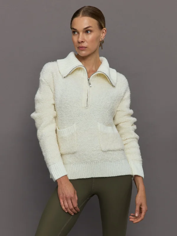 Half Zip Boucle Pullover - Off  White