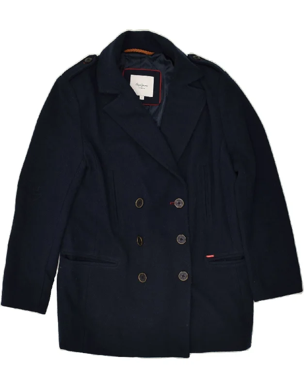 PEPE JEANS Womens Loose Fit Pea Coat UK 10 Small Navy Blue