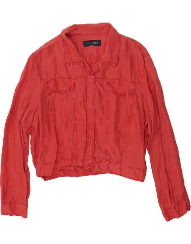 VINTAGE Womens Bomber Jacket IT 46 Large Red Linen