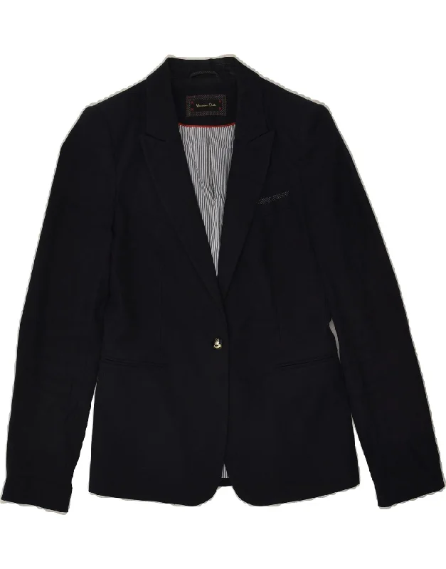 MASSIMO DUTTI Womens 1 Button Blazer Jacket EU 38 Small Navy Blue Cotton