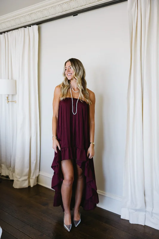 Here We Go High Low Dress - Burgundy