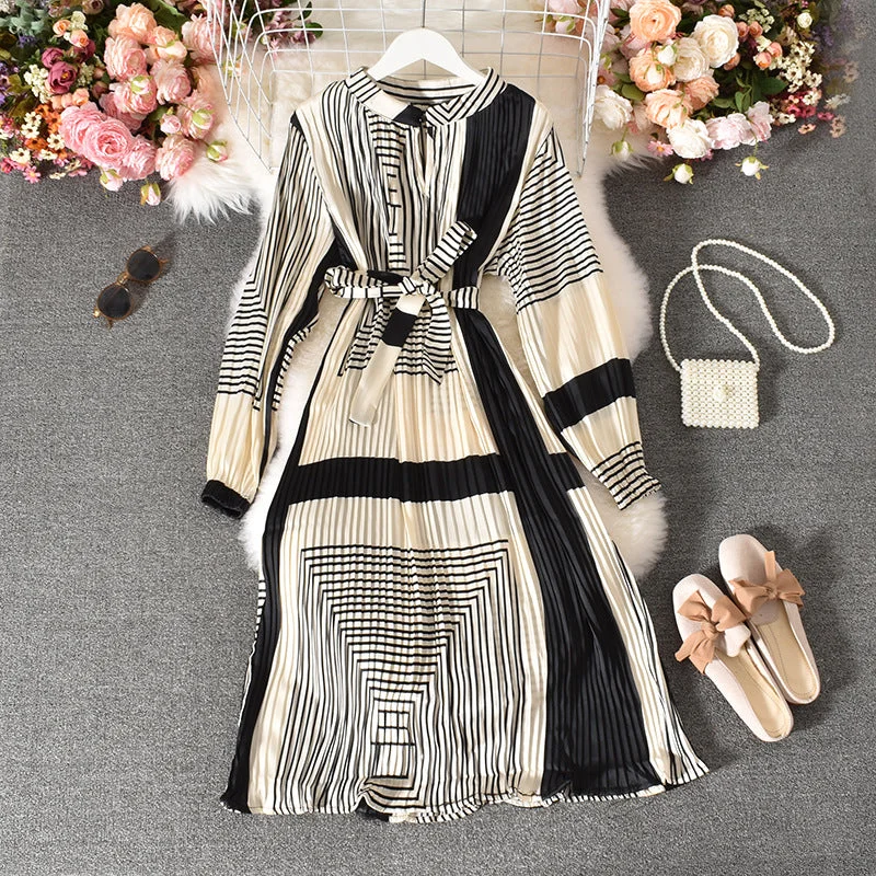 Boho Summer Dress for Women, Pleated Retro Bohemian Dress