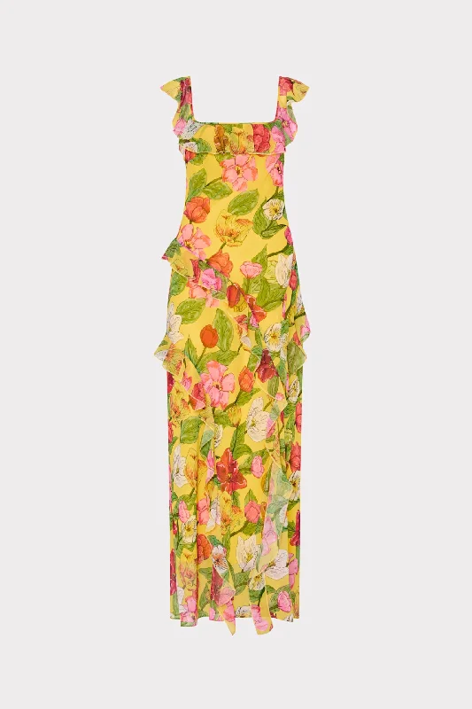 Tulip Rosette Ruffle Maxi Dress