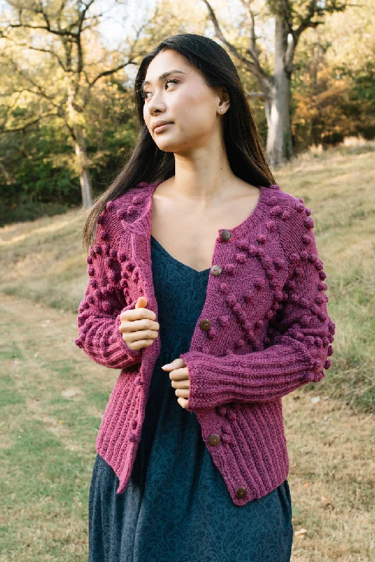 Hand Knit Nepali Wool Jill Sweater in Fuchsia - L Left