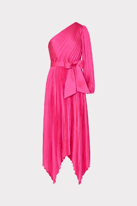 Essi Satin Pleated One Shoulder Dress