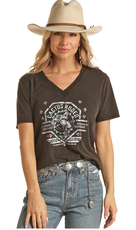 LADIES VNECK CACTUS RODEO GRAPHIC TEE