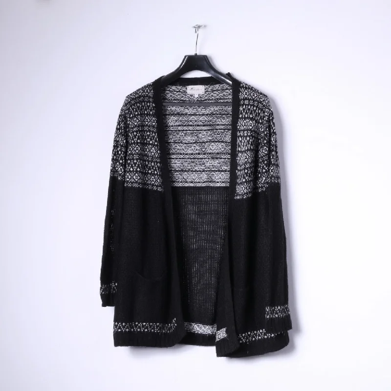 New Look Knitwear Womens 12 40 M Open Front Cardigan Black Sweater Top