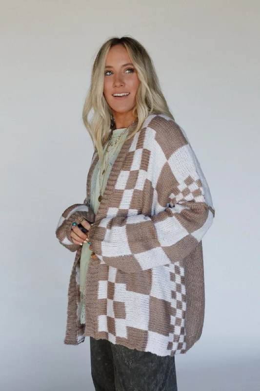 Archer Checkered Cardigan - Mocha