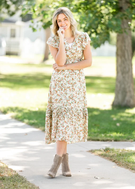 Ruffle Tiered Cream Floral Midi Dress - FINAL SALE