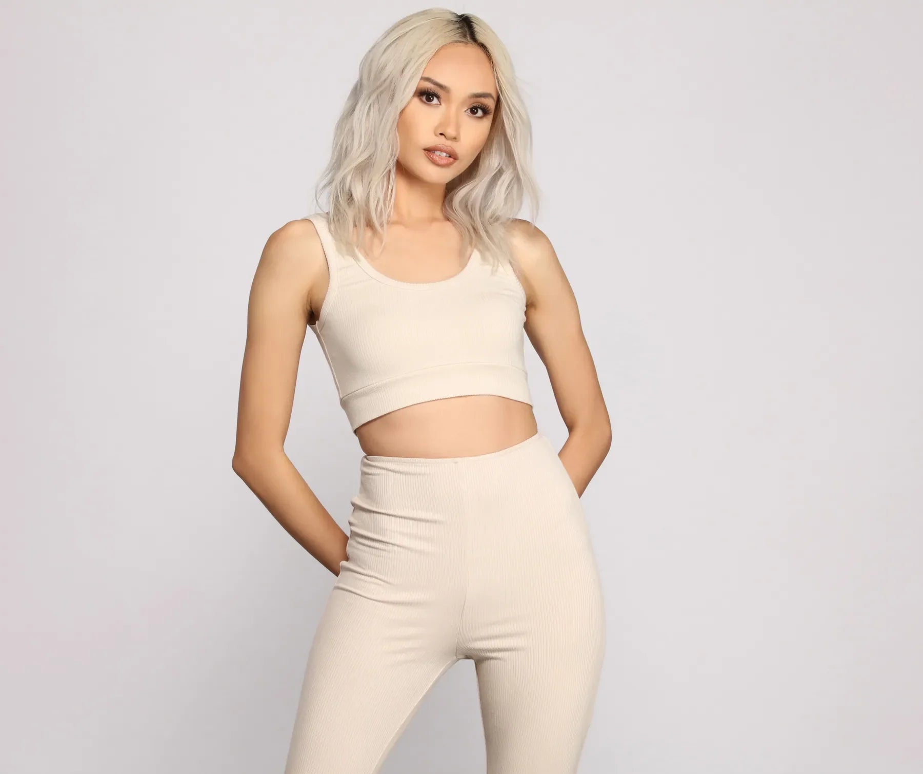 Scoop Neck Ribbed Knit Crop Top