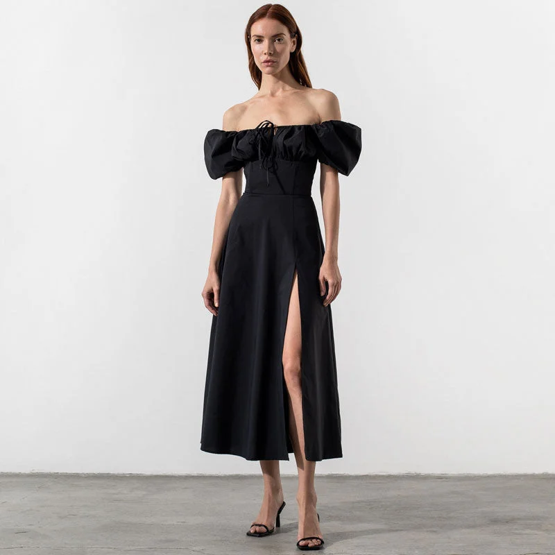 Puff Sleeve Graceful Split Party Dress